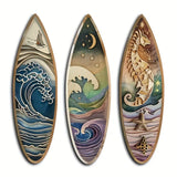 3-Piece Wooden Surfboard Wall Decor Nautical Marlin Wave Art