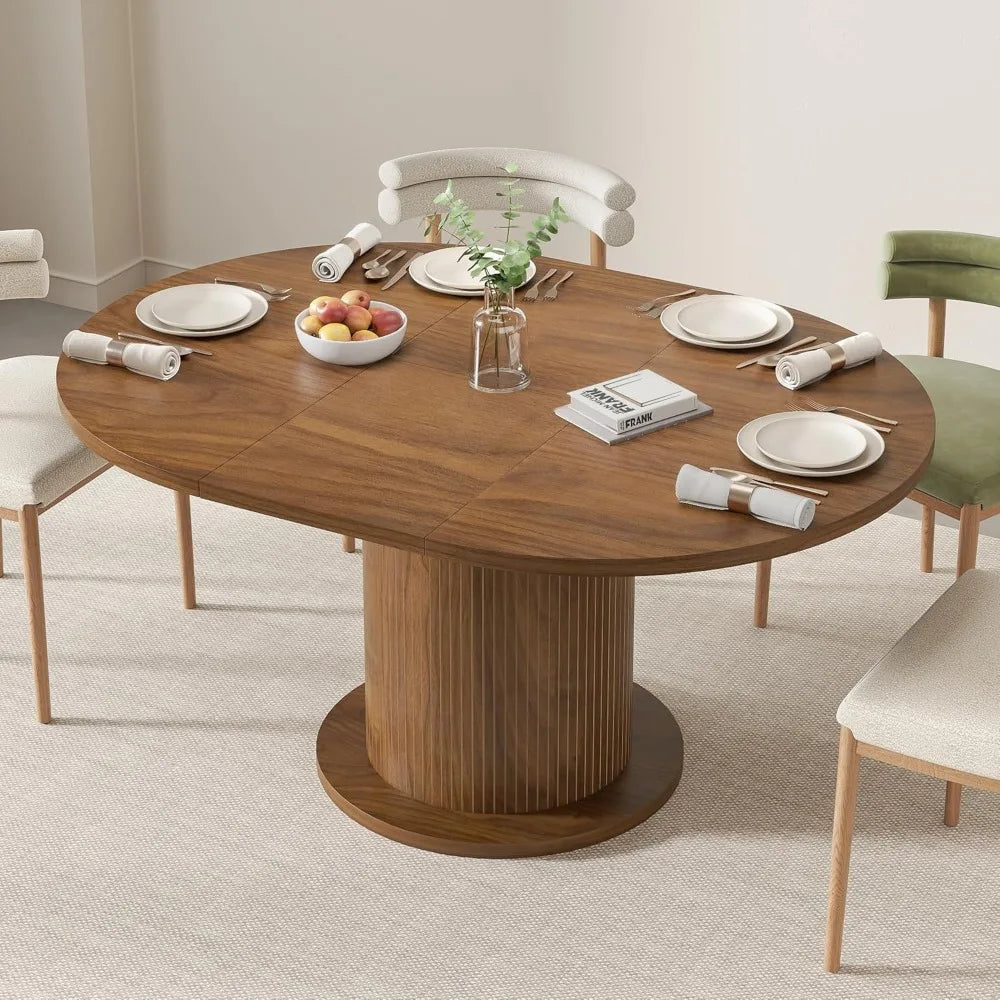Adjustable Round Dining Table 43.3-59in Modern Farmhouse Design