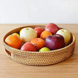 Handwoven Round Rattan Serving Tray with Handles Rustic Natural