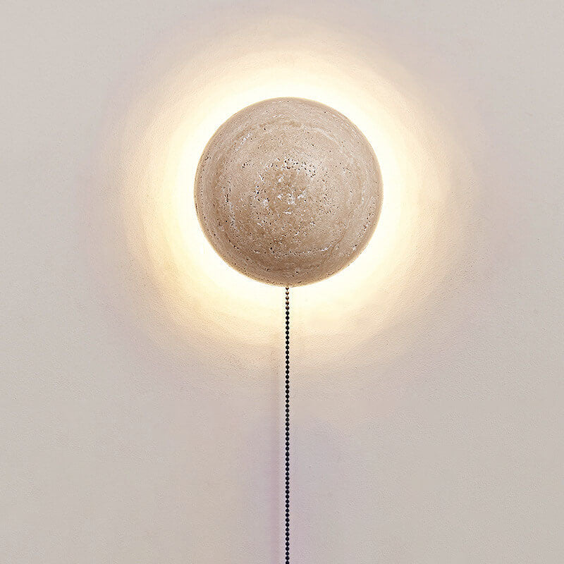 Travertine sconce with pull-chain shown at 5.91 in / 15 cm size reference