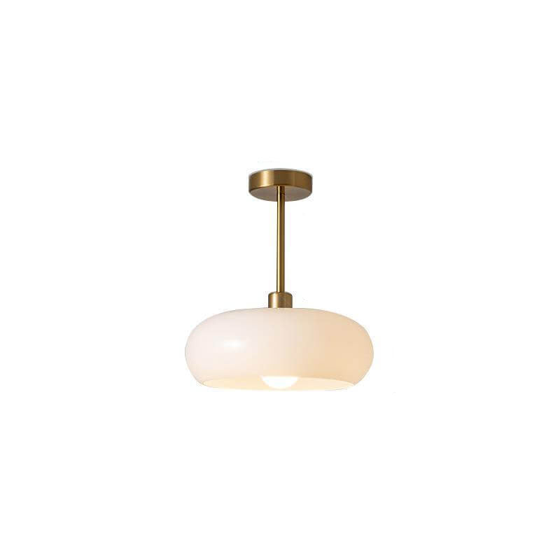 Amber glass pendant light shown at a three-quarter angle