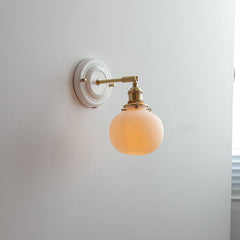 Traditional Vintage Round Wall Sconce Lamp Ceramic Brass 1-Light