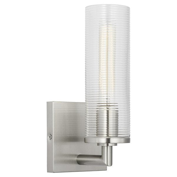 Sarita Ribbed Glass Bath Sconce with Square Backplate, Wall Light
