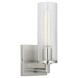 Sarita Ribbed Glass Bath Sconce with Square Backplate, Wall Light