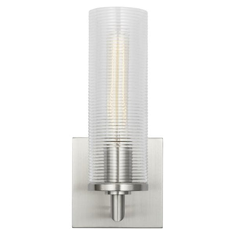Sarita Ribbed Glass Bath Sconce with Square Backplate, Wall Light