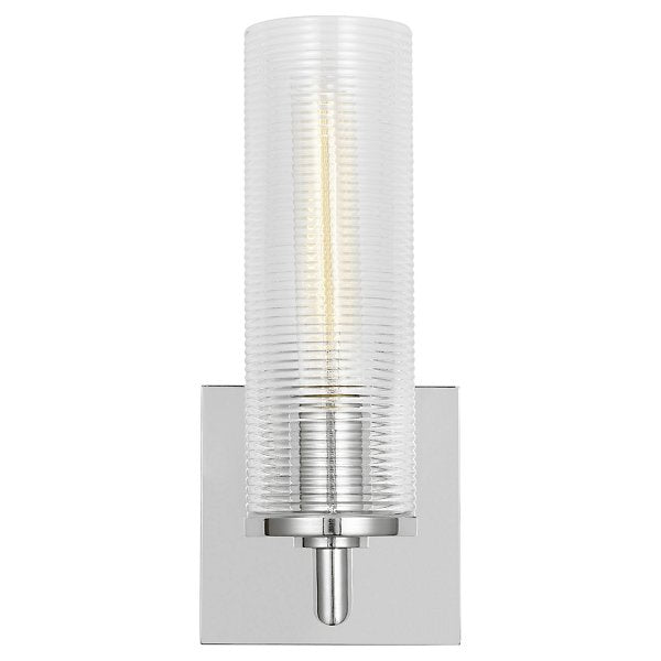 Sarita Ribbed Glass Bath Sconce with Square Backplate, Wall Light