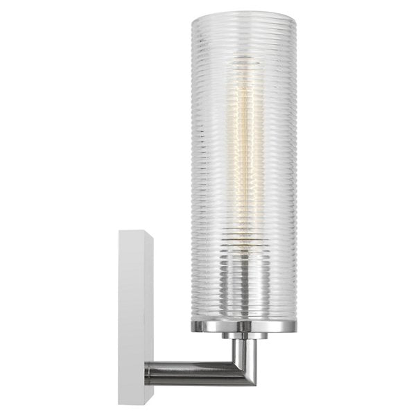 Sarita Ribbed Glass Bath Sconce with Square Backplate, Wall Light