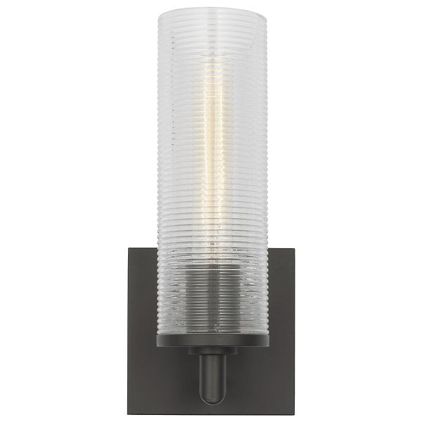 Sarita Ribbed Glass Bath Sconce with Square Backplate, Wall Light