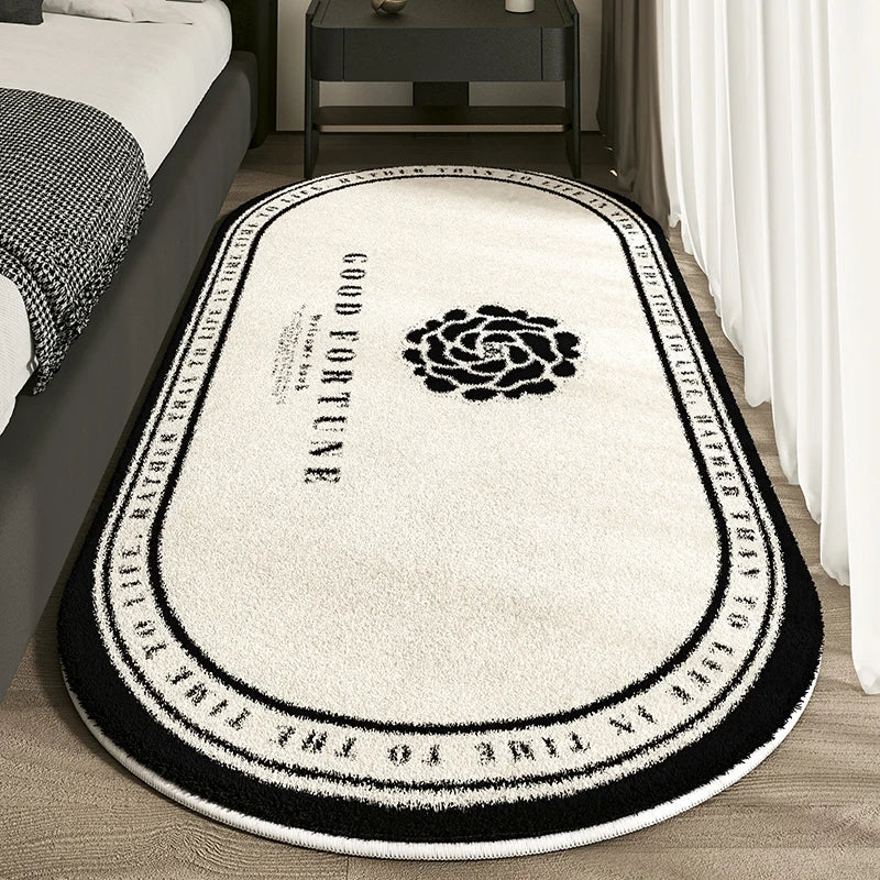 VIKAMA Cashmere Imitation Non-Slip Washable Oval Bedroom Living Rug