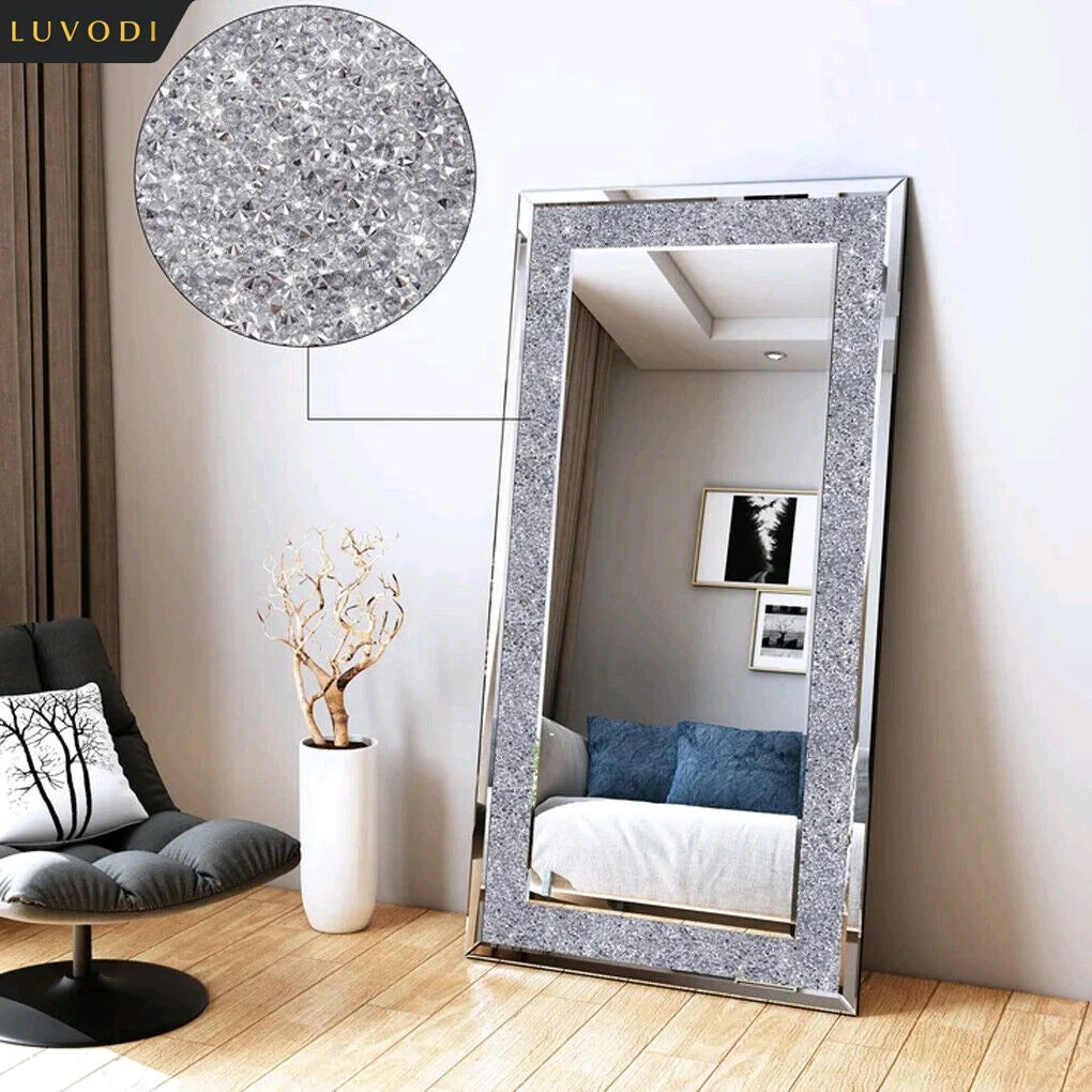 Large Silver Crystal Rhinestone Frameless Vanity Wall Mirror 48x24