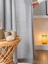 Grey Linen-Feel Semi-Sheer Voile Curtains 100% Polyester Rod-Pocket Panels