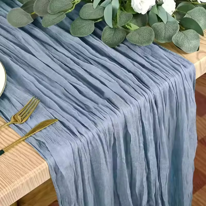 Cheesecloth Table Runner Dusty Blue Boho Style for Baby Shower Decor