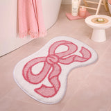 Plush Pink Bow Bath Rug Absorbent Tufted Non-Slip Soft Mat