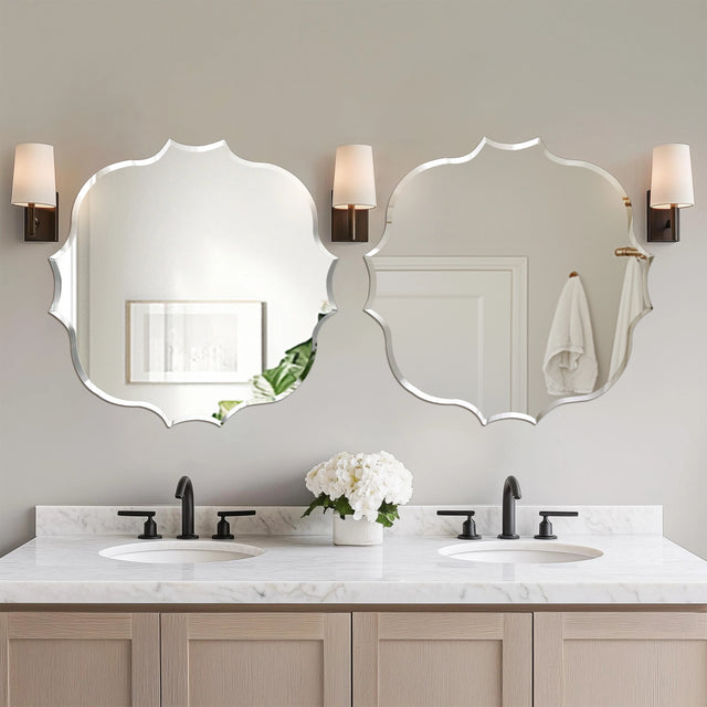 Wisfor Frameless Scalloped Beveled Irregular Wall Mirror, HD Glass