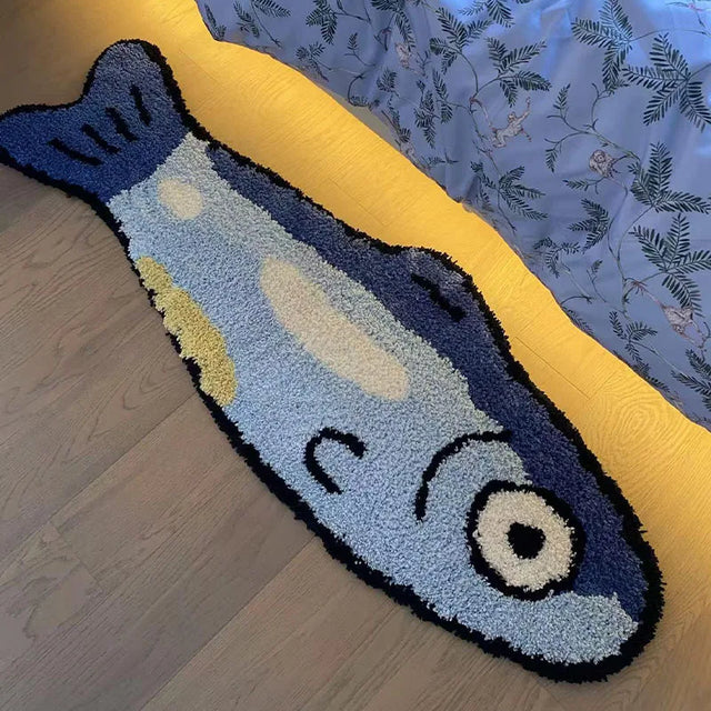VIKAMA Plush Cartoon Salmon Non-Slip Bedside Rug Soft Cashmere Washable