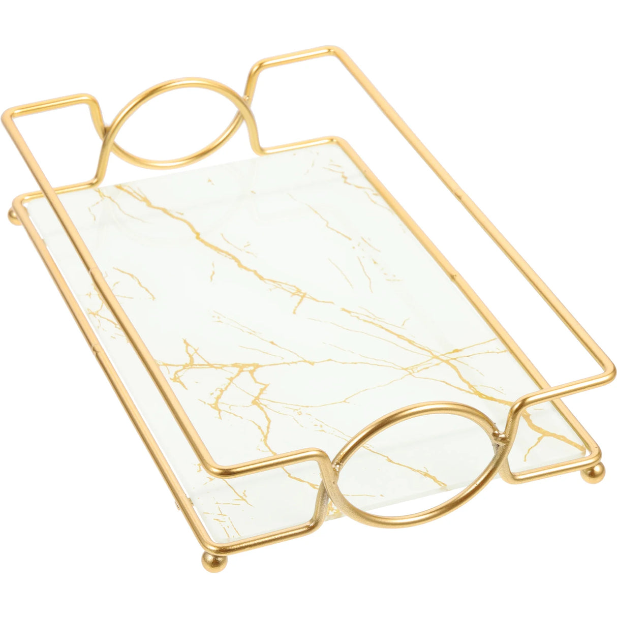 Glass Vanity Tray with Iron Frame Countertop Makeup Organizer