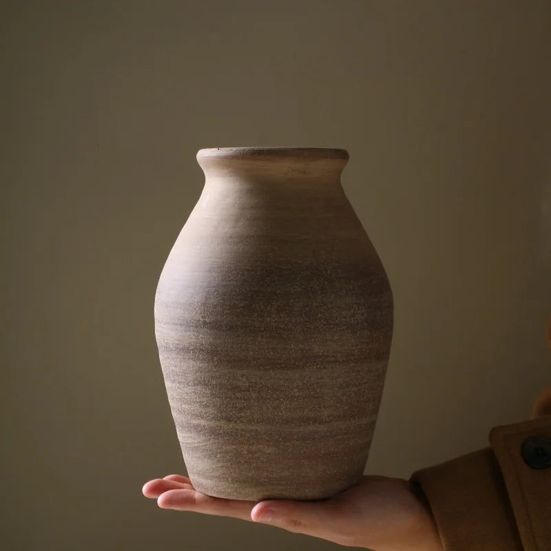 Handmade Rough Ceramic Vase 8in Retro Clay Pottery Decor