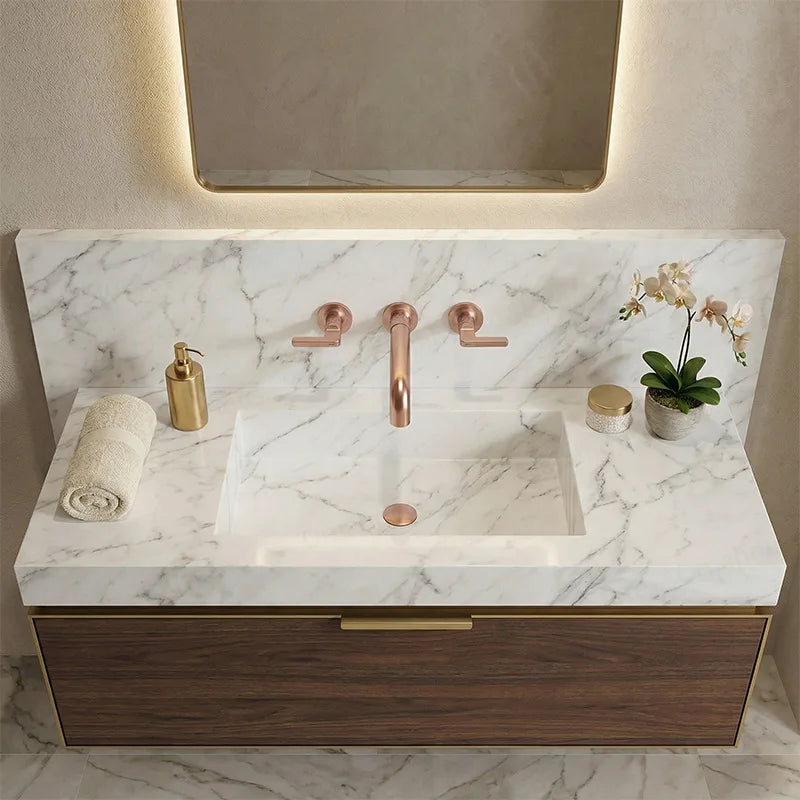 Wall Mounted Bathroom Faucet – Brass Dual Handle Hot Cold Mixer.
