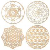 4-Piece 12in Sacred Geometry Wooden Crystal Grid Wall Art Set