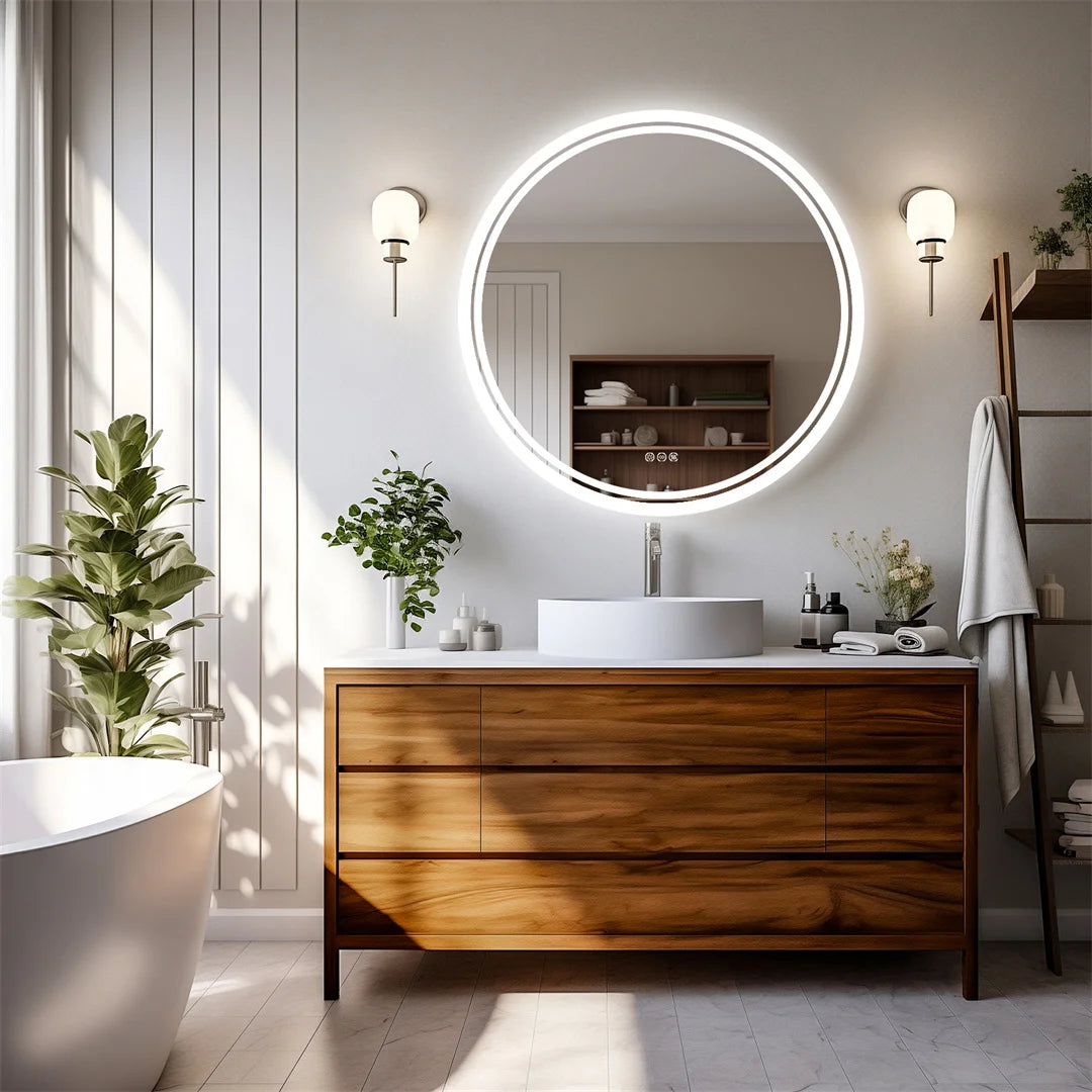 LUVODI LED Backlit Round Bathroom Mirror with Anti-Fog Touch Dimmable