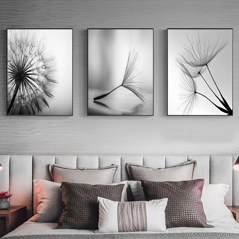 Black White Dandelion Canvas Wall Art Nordic Minimalist Floral Prints