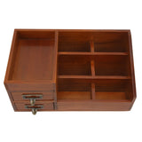 Antique Retro Wooden Desk Organizer with Drawers and Compartments