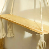 Boho Macrame Rustic Wood Floating Wall Shelf for Home