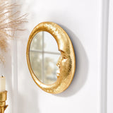 Gold Resin Round Decorative Hanging Mirror Meniscus Wall Pendant