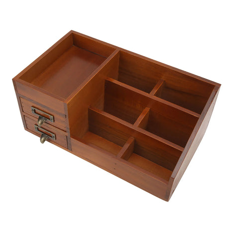 Antique Retro Wooden Desk Organizer with Drawers and Compartments