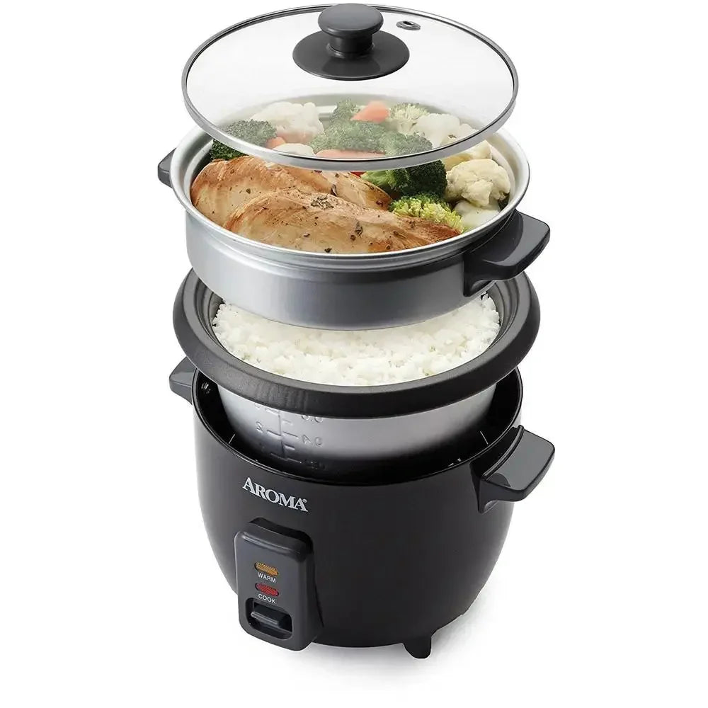 6-Cup Pot-Style Rice Cooker Food Steamer Nonstick Tempered Glass