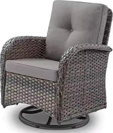 Patio Furniture Swivel Glider Chair - Outdoor Wicker Rocker with Cushions