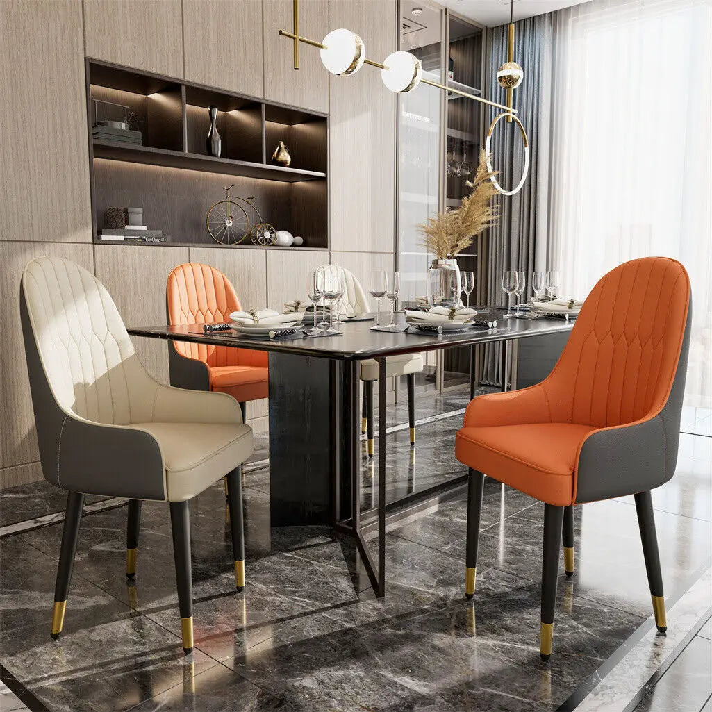 Modern PU Leather Dining Chairs with Arms, Metal Legs Set