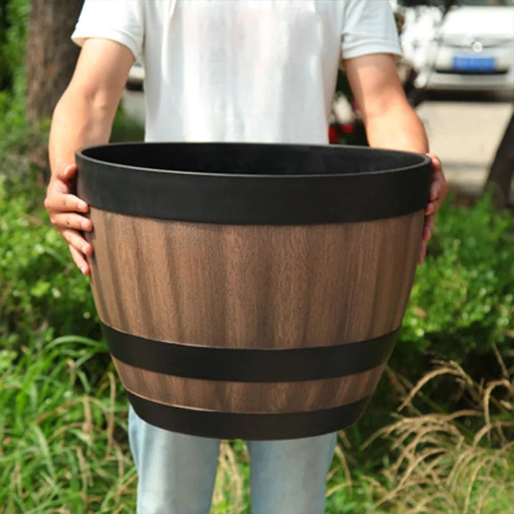 Large Retro Whiskey Barrel Planter Resin Pot with Drainage