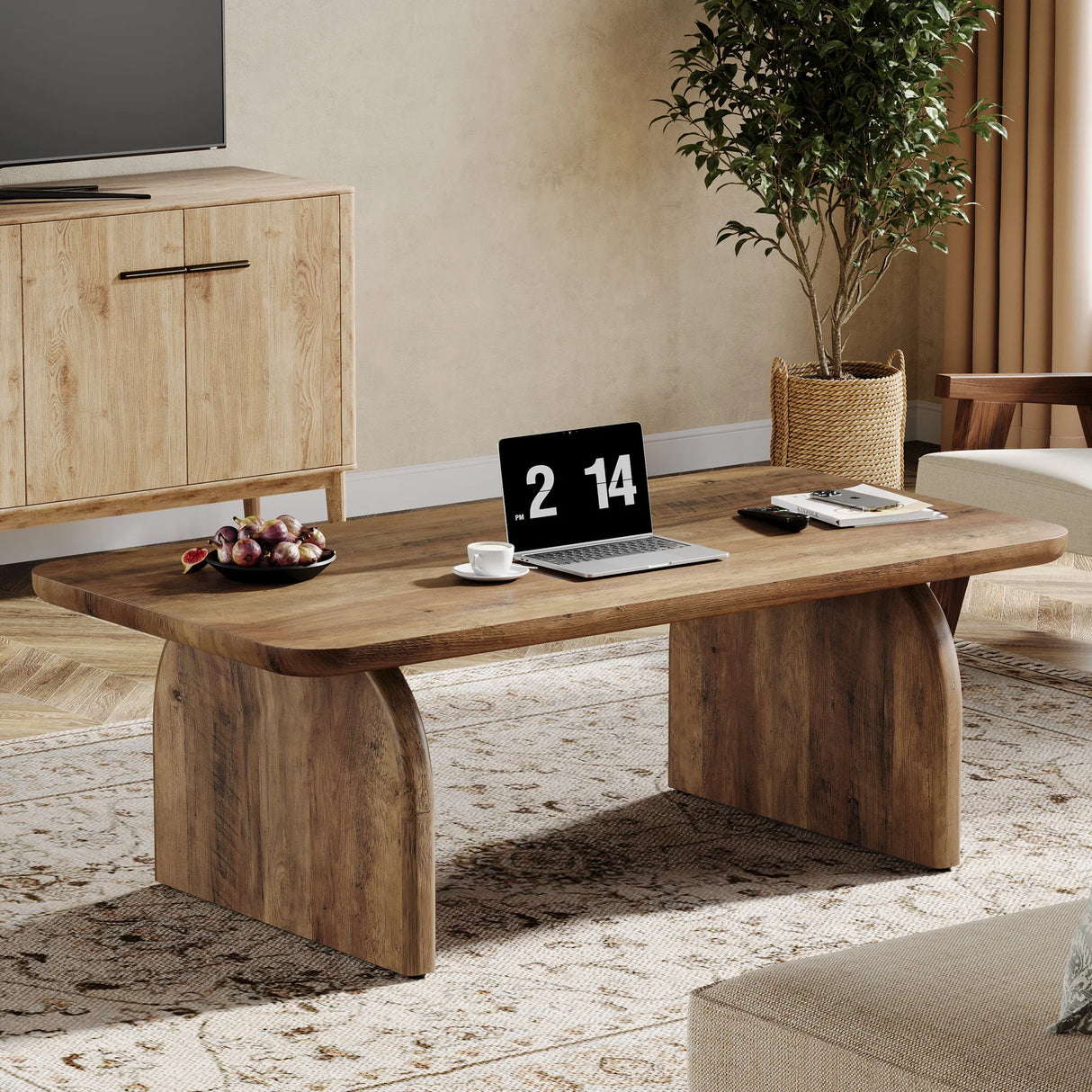 Tribesigns Farmhouse Rectangular Coffee Table 47-Inch Engineered Wood H-Shaped Base