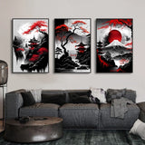 3-Piece Vintage Japanese Landscape Canvas Wall Art Set, Oriental Prints