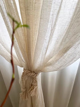 Japanese Linen-Texture Semi-Sheer Pleated Voile Curtain Tab-Top Balcony Bedroom Window
