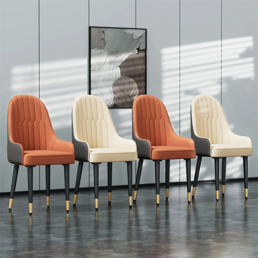 Modern PU Leather Dining Chairs with Arms, Metal Legs Set