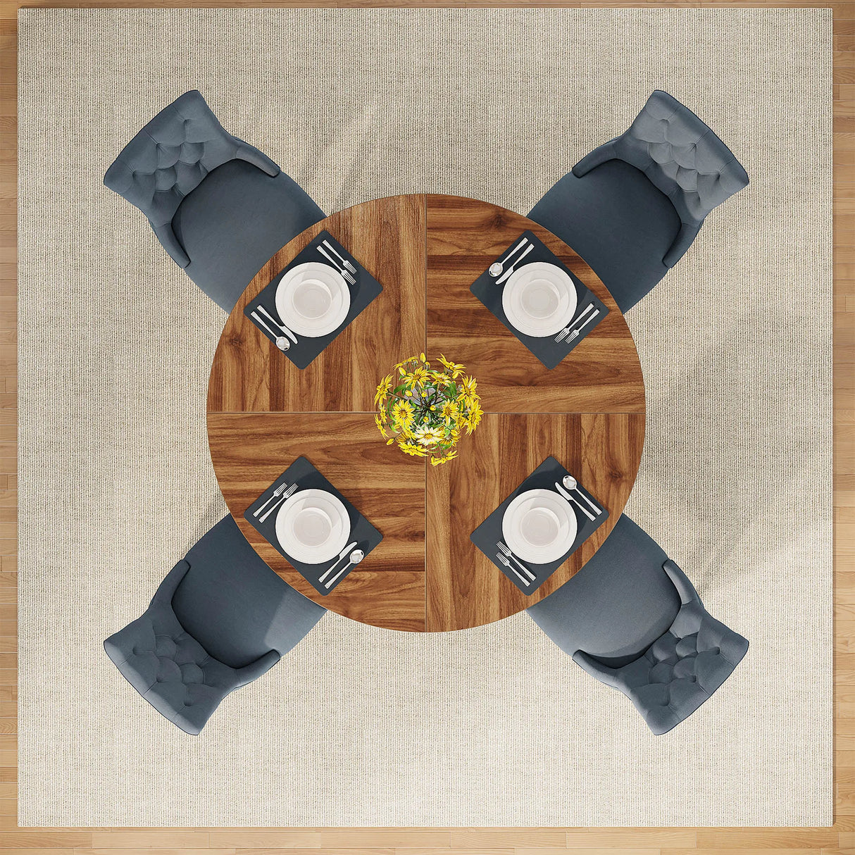 Tribesigns 47in Round Farmhouse Dining Table for 4 People