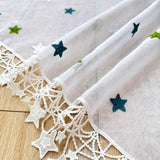 Green Star Embroidered Voile Sheer Kitchen Curtain Panel with Lace