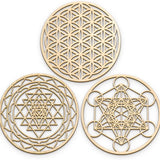 Set of 3 Sacred Geometry Wood Wall Art Meditation Grids