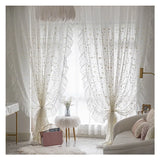 White Embroidered Floral Tulle Sheer Curtains Linen Ruffle Design