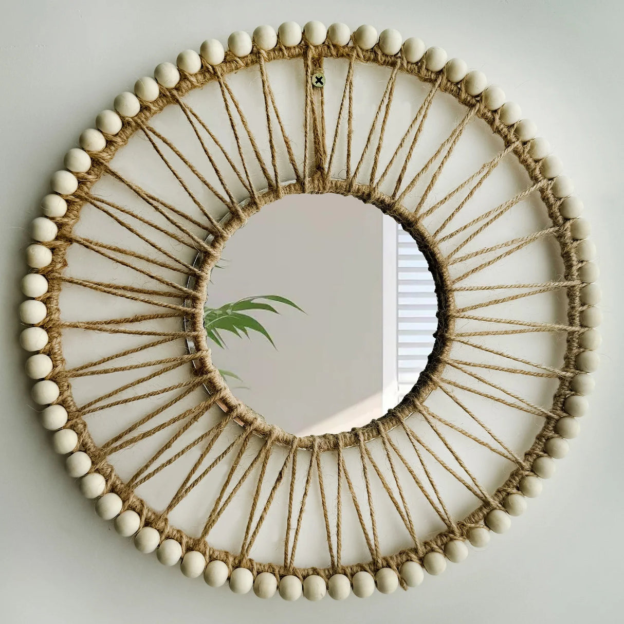 Handwoven Macrame Round Mirror with Hemp Rope Boho Charm