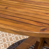 Acacia Round Outdoor Dining Table 47.25in Teak X-Base Seats Four