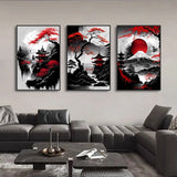 3-Piece Vintage Japanese Landscape Canvas Wall Art Set, Oriental Prints