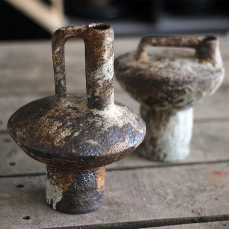 Handmade Ceramic Wabi-Sabi Vintage Pottery Vase Set Rustic