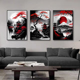 3-Piece Vintage Japanese Landscape Canvas Wall Art Set, Oriental Prints