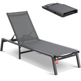 SucceBuy Aluminum Patio Chaise Lounge Chair Foldable 5-Position Dark Gray