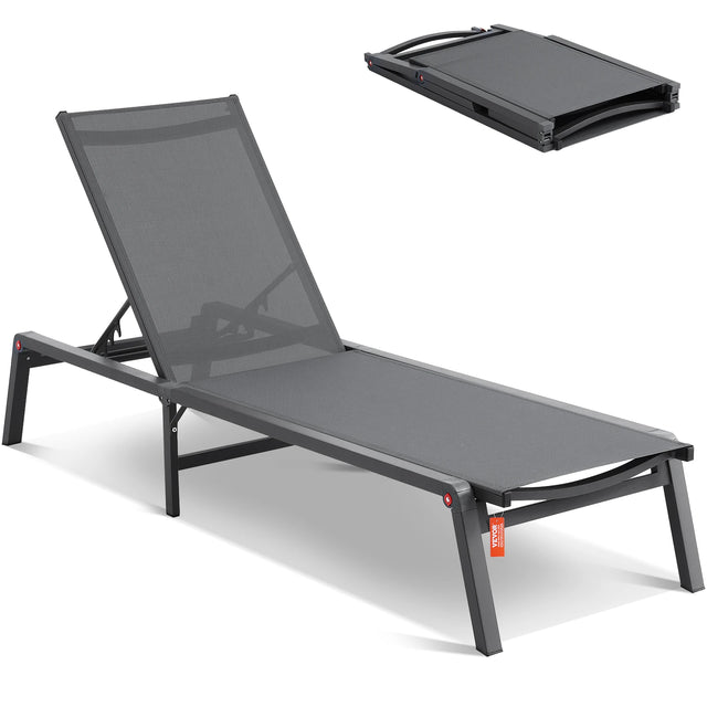 SucceBuy Aluminum Patio Chaise Lounge Chair Foldable 5-Position Dark Gray