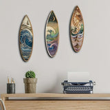 3-Piece Wooden Surfboard Wall Decor Nautical Marlin Wave Art