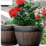 Vintage Wood Barrel Resin Planter 9 Inch Rustic Flower Pot